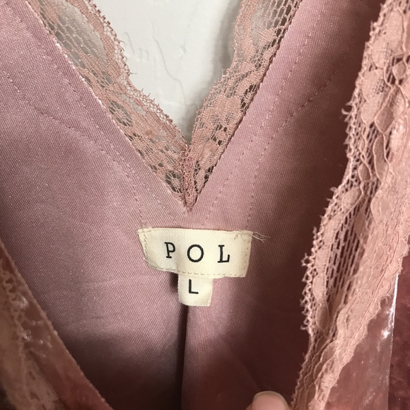 Pol Large Pink Velvet Halter Top Lace Trim - Picture 4 of 6